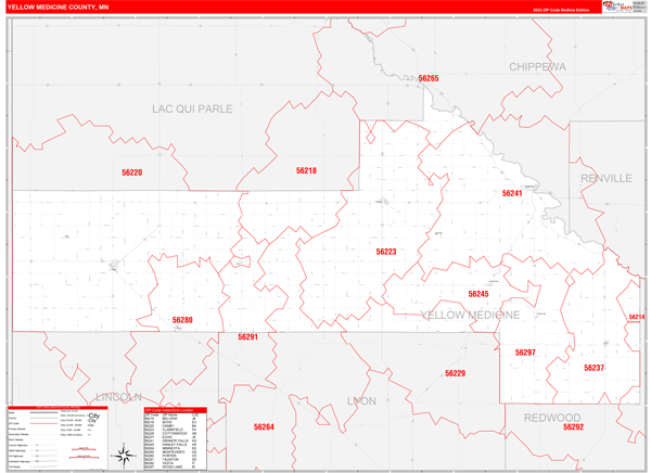 Yellow Medicine County Digital Map Red Line Style